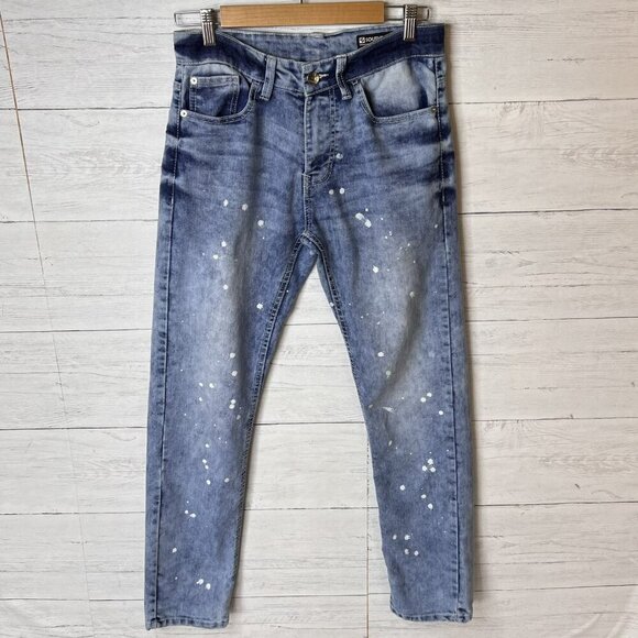 Southpole Jeans Mens Size 29X30 Blue Skinny Paint Splatter Medium Wash Denim - Picture 1 of 15